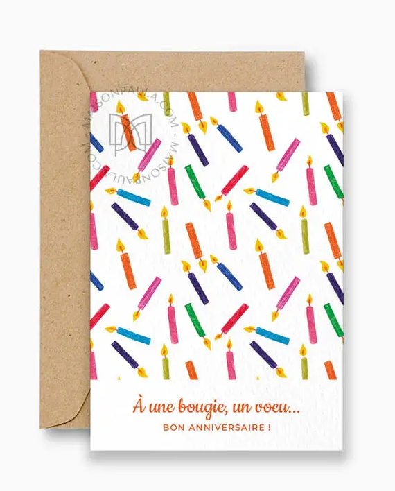 Carte "A une bougie un voeu" + enveloppe