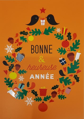 Carte de fin d'année "Bonne & heureuse année" + enveloppe