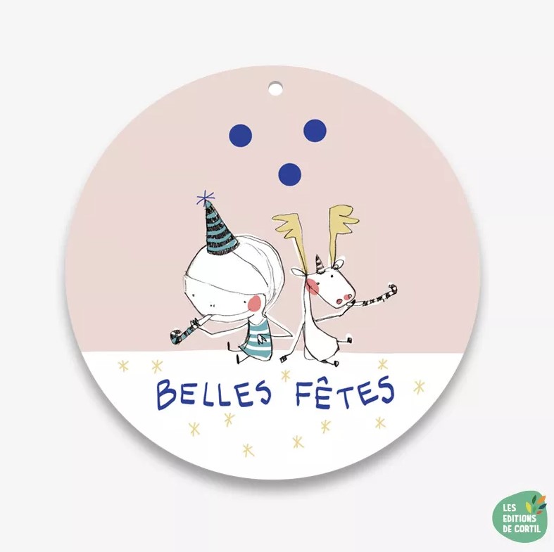 Carte boule "Belles fêtes fond rose" + Enveloppe