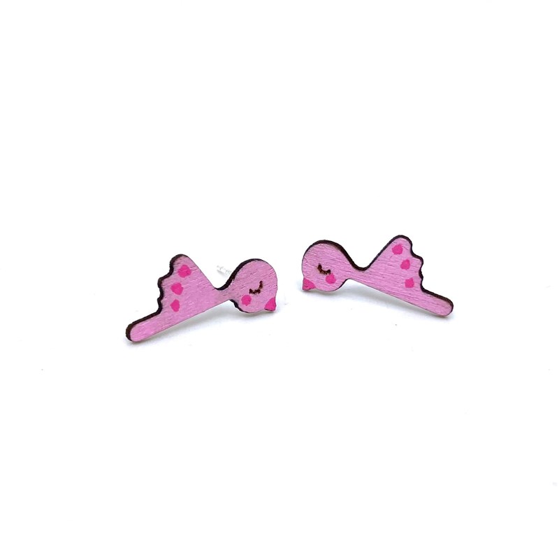 Boucles d'oreilles  perceuses colorées oiseaux rose