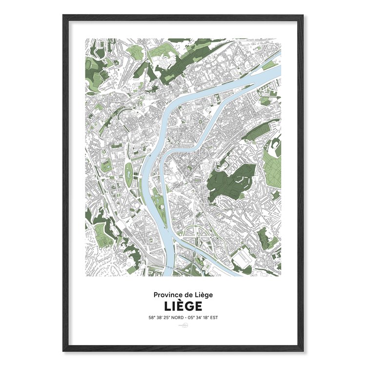 Affiche carte centre ville Liège -  50x70cm