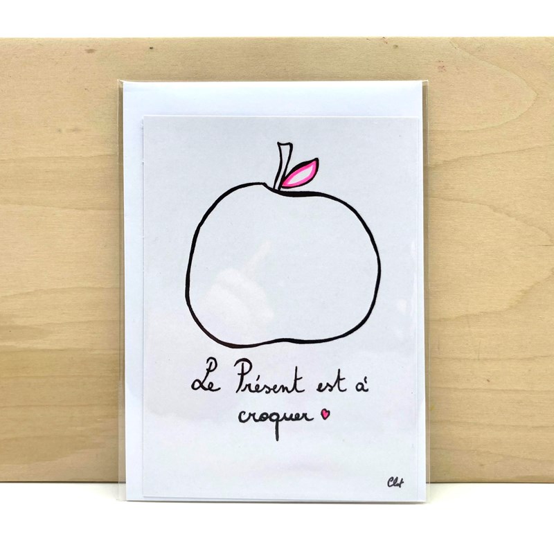 Carte postale " Le présent est à croquer " avec enveloppe