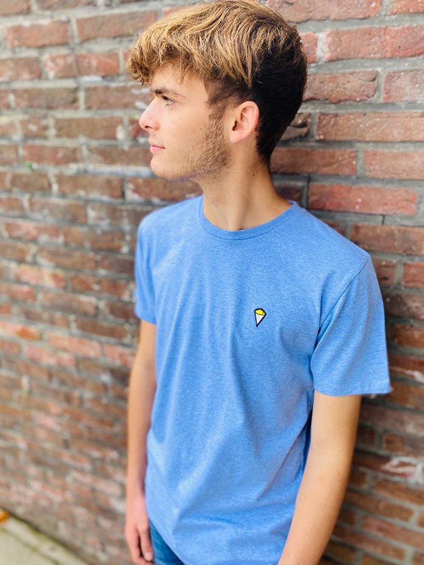 T-shirt "Frites" bleu clair chiné