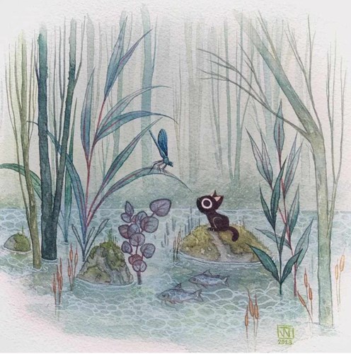 Illustration "La rivière"  12x12cm