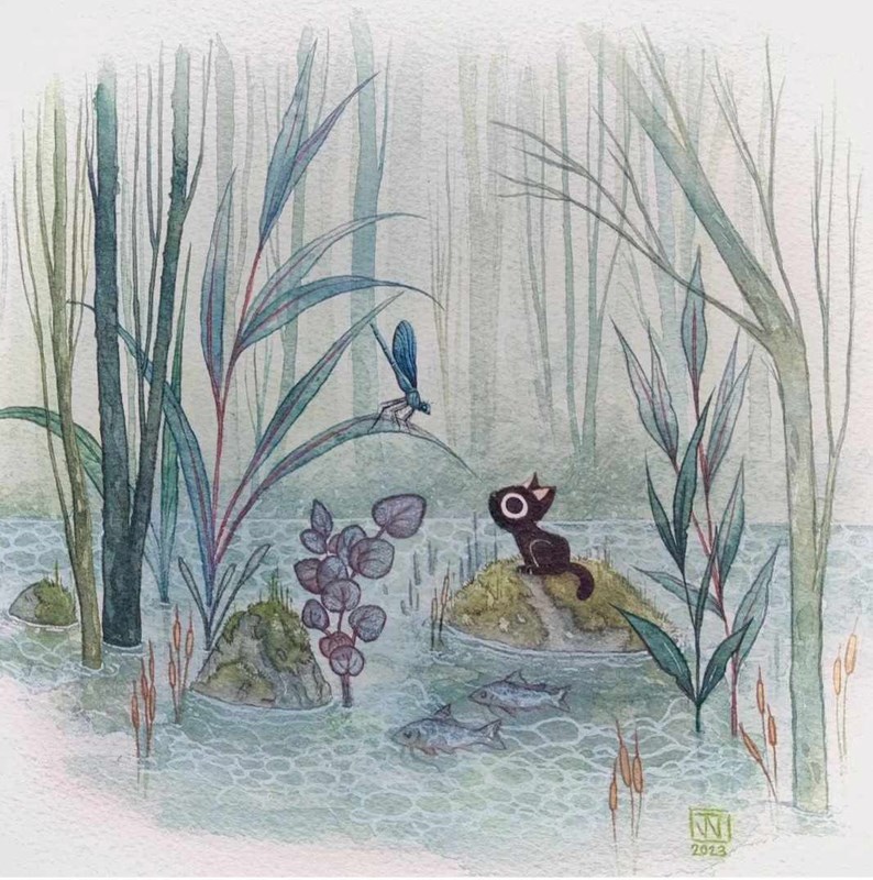 Illustration "La rivière"  12x12cm