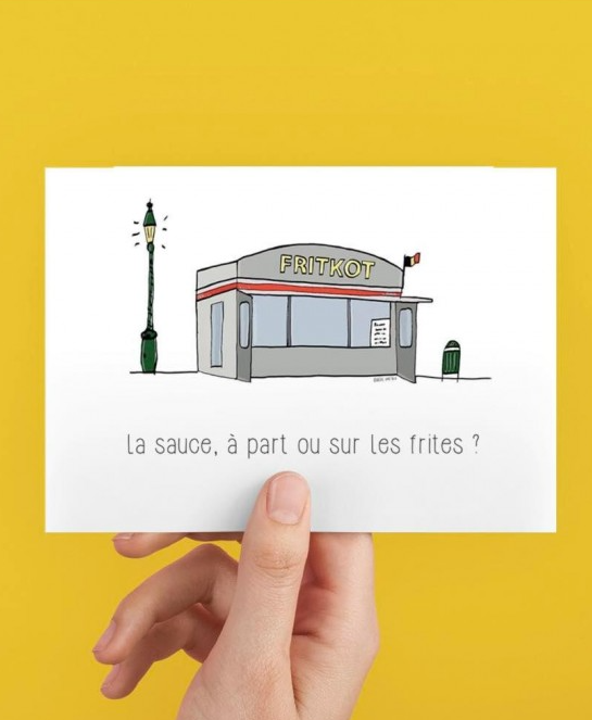 Carte postale "Fritkot. La saauce, à part ou sur les frites?"