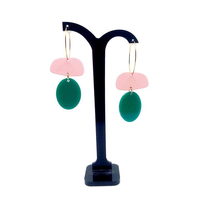 Boucles d'oreilles acétate vert rose