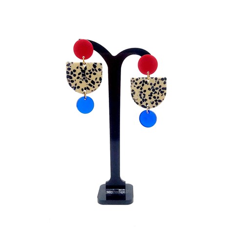 Boucles d'oreilles acétate dalma rouge et bleu