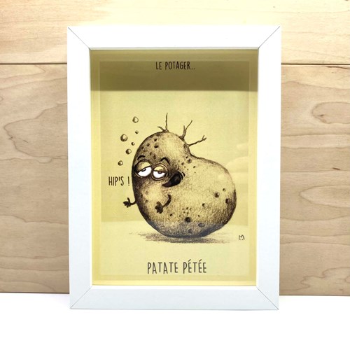 Cadre galet "Le potager : Patate pétée" Blanc