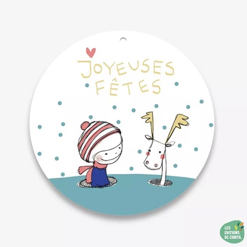 Carte boule "Joyeuses fêtes cerf bleu" + Enveloppe