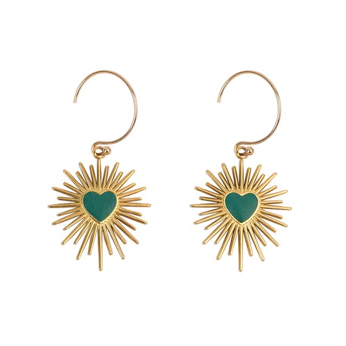Boucles courtes "Green heart" gold filled