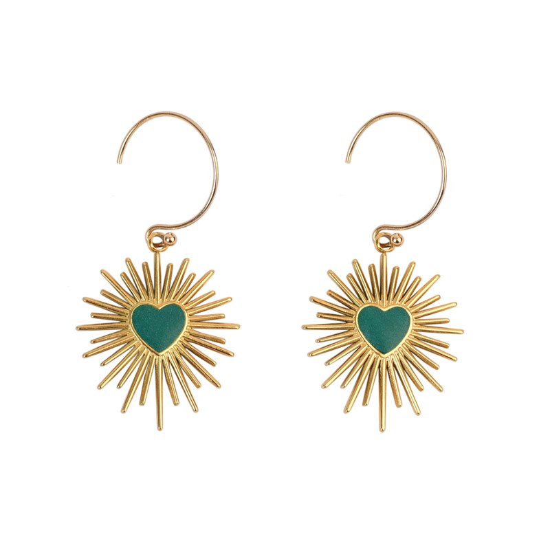Boucles courtes "Green heart" gold filled