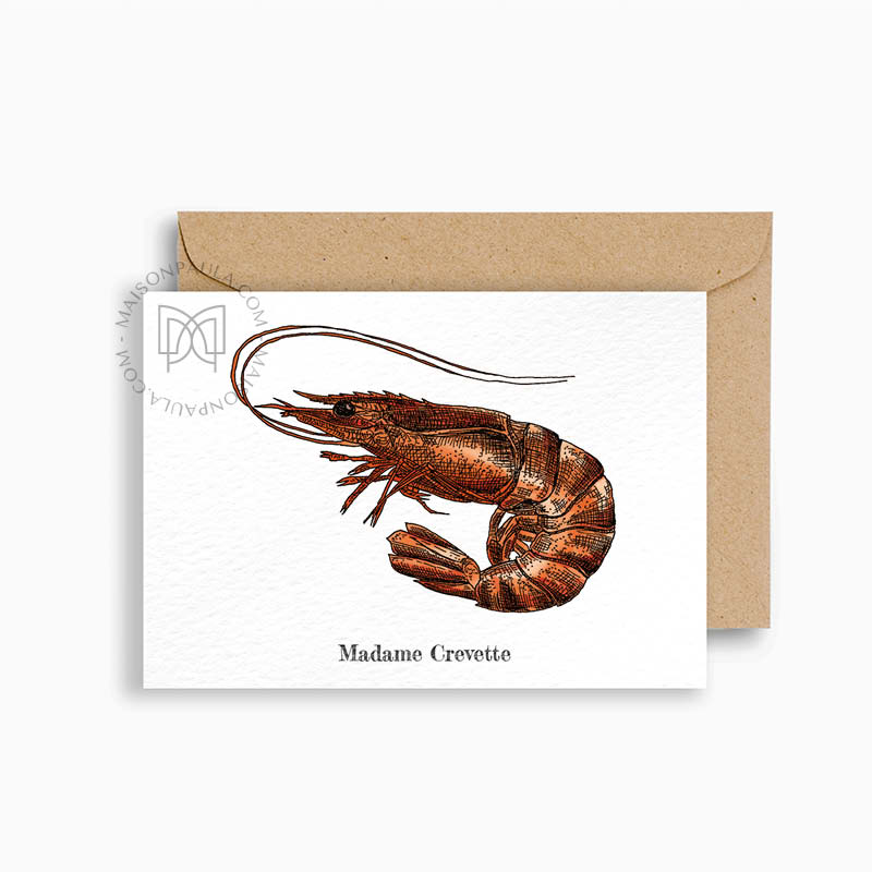 Carte "Madame Crevette" + enveloppe