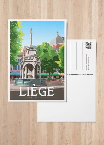 Carte Postale Illustration Originale “Liège, Le Perron”+enveloppe