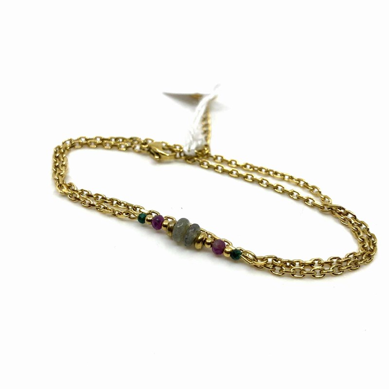 Bracelet SOLENE Labradorite-Rubis-Malachite