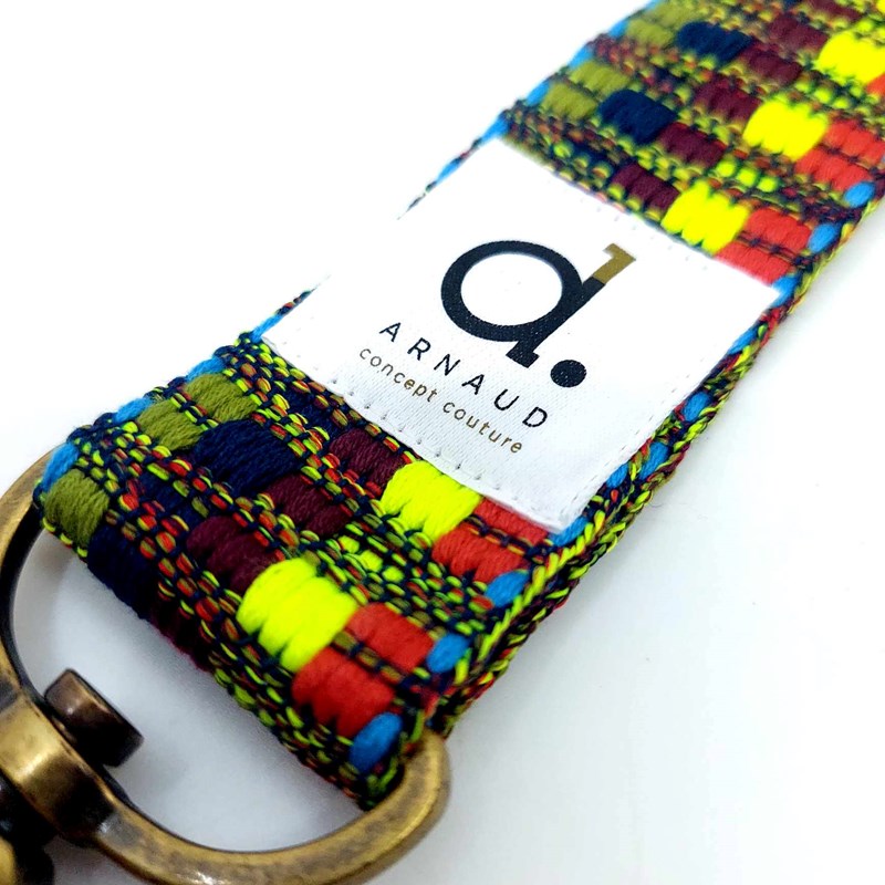 Porte-clé tissé bicolor camel/brun foncé