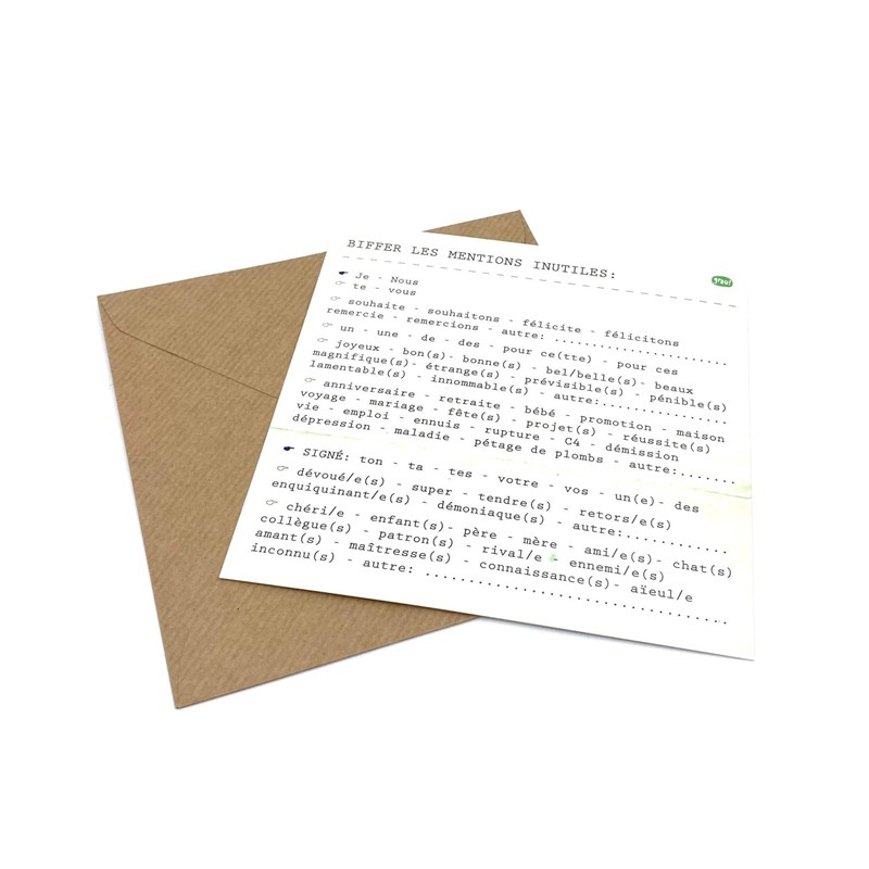 Carte "Biffer les mentions inutiles"