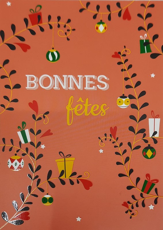 Carte de fin d'année "Bonnes fêtes" + enveloppe