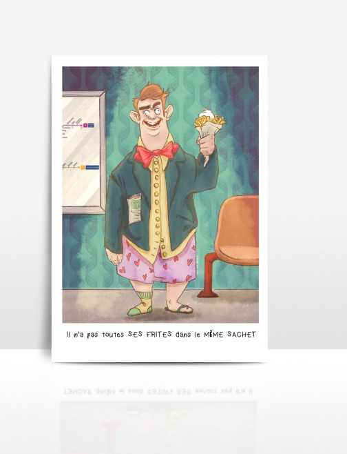 Carte postale "Il n'a pas toutes ses frites dans le même sachet"