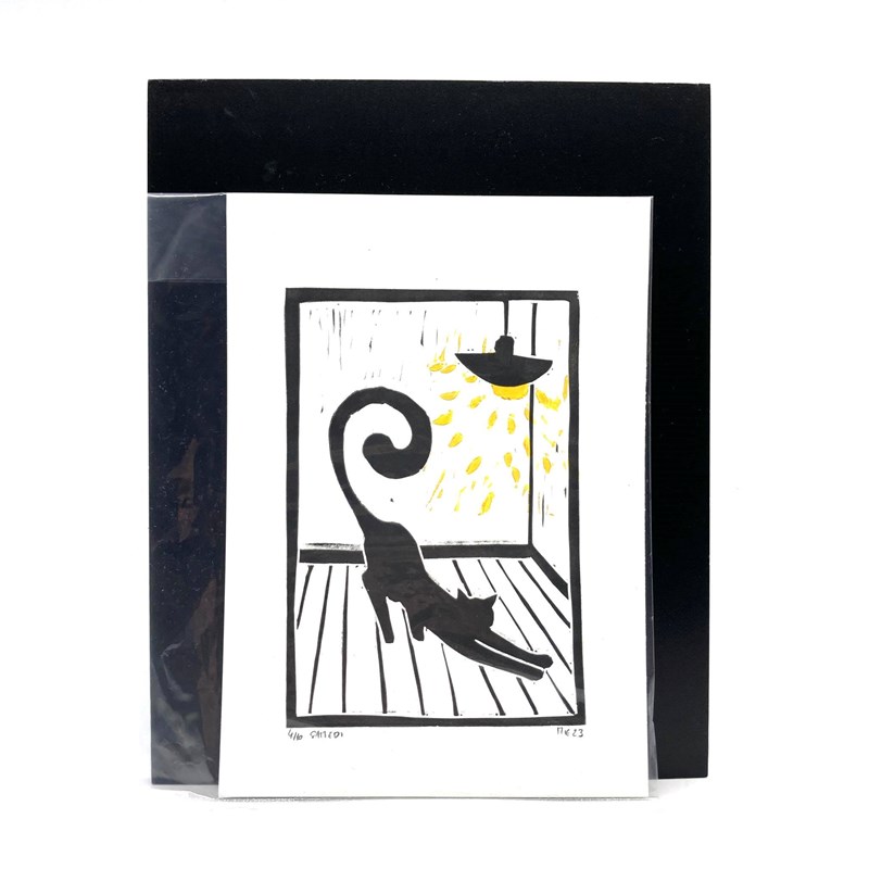 Gravure A5 "Le chat sous le soleil"