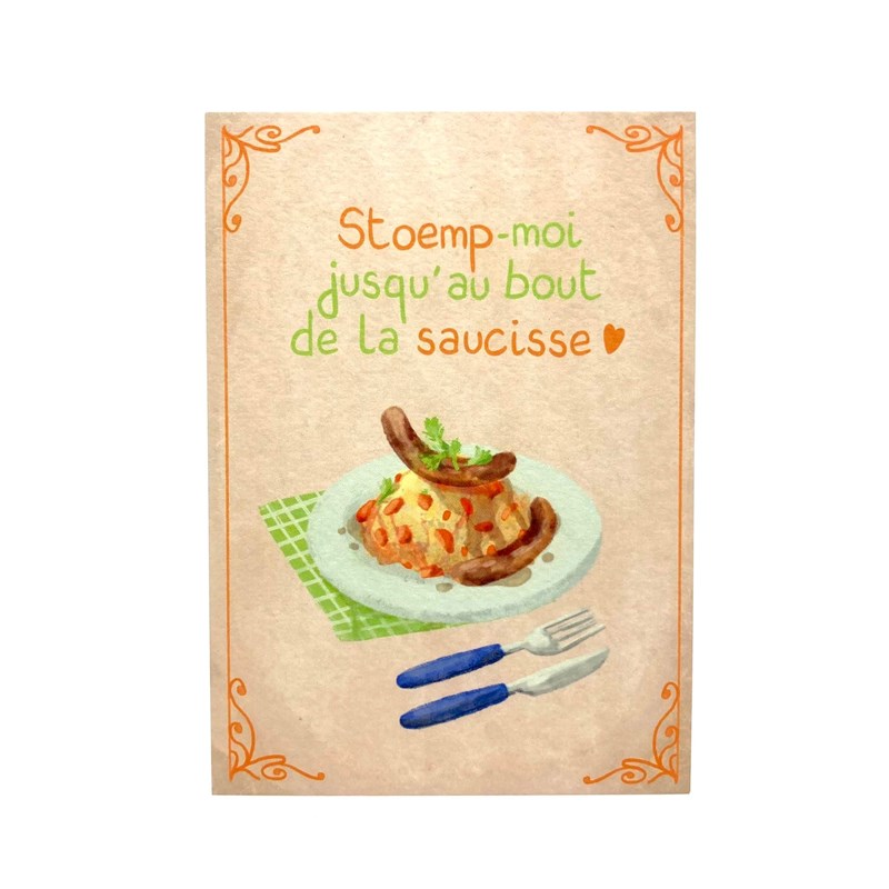 carte postale "Stoemp-moi jusqu'au bout de la saucisse" + enveloppe