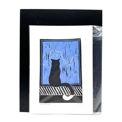 Gravure A5 "Le chat face à la fenêtre"