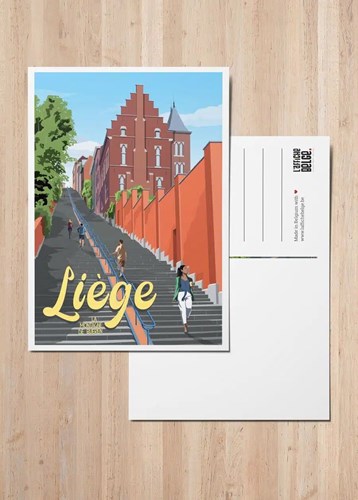 Carte Postale Illustration Originale “Liège, La Montagne de Bueren”+enveloppe