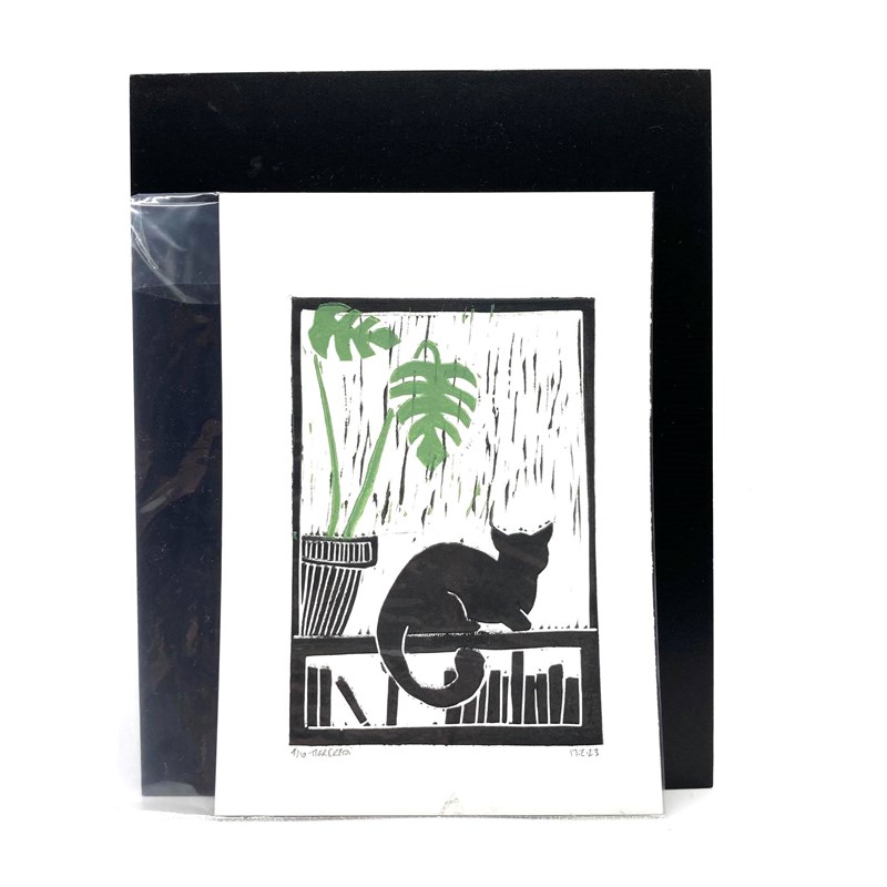 Gravure A5 "Le chat et la monstera"