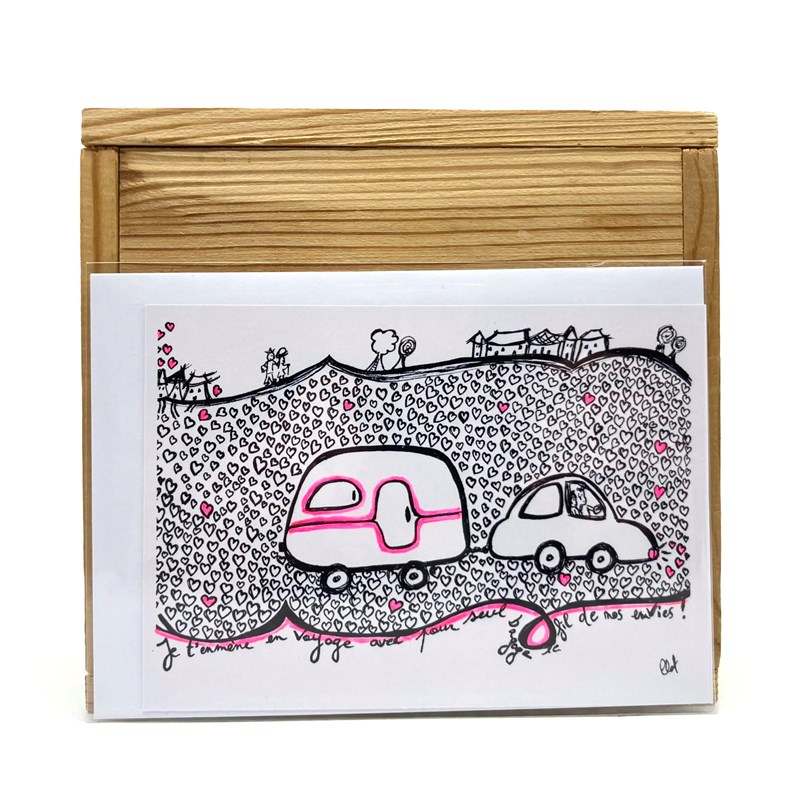 Carte postale " Je t'emmène en voyage..." avec enveloppe