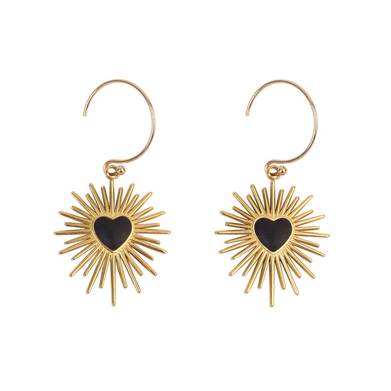 Boucles courtes "Black heart" gold filled