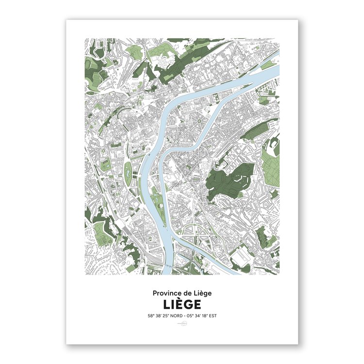 Affiche carte centre ville Liège -  70x100cm