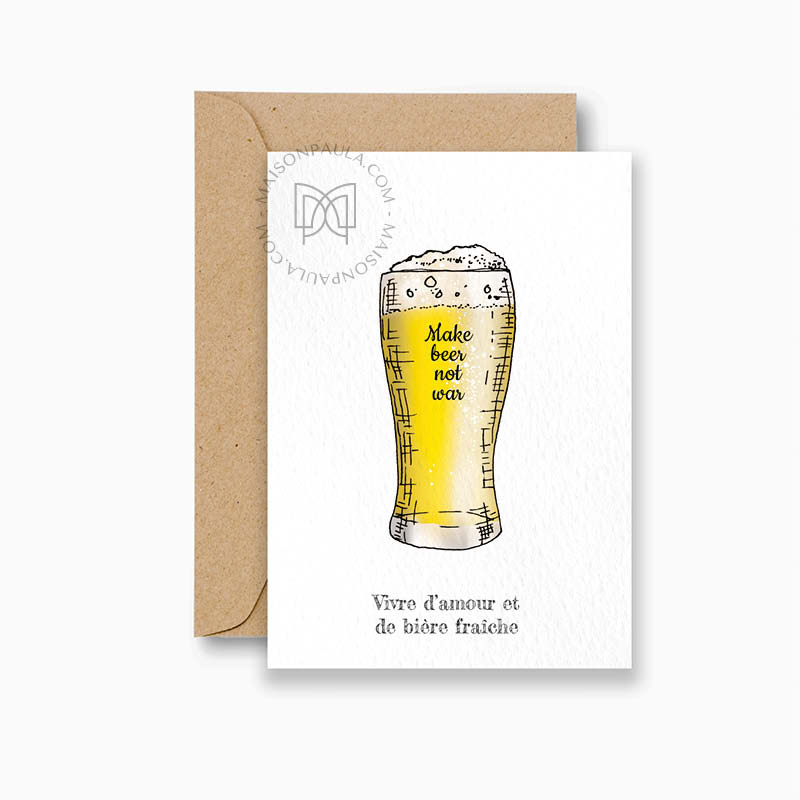 Carte "Vivre d'amour et de bière fraîche" + enveloppe