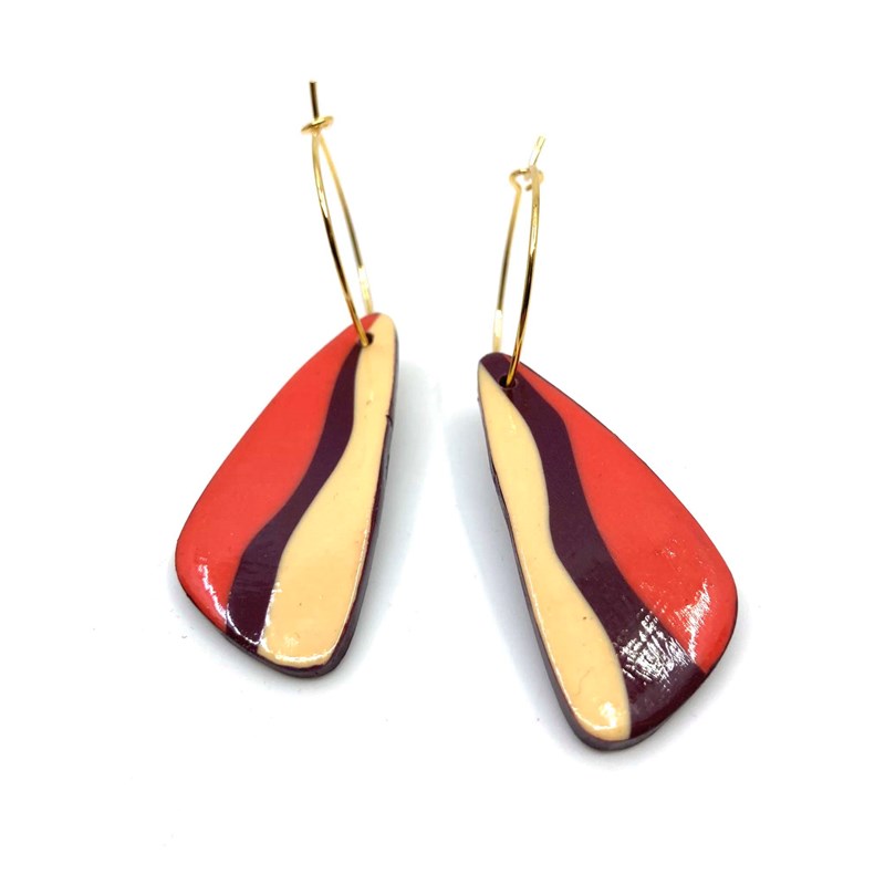 Créoles pièce allongée orange-brun 13258