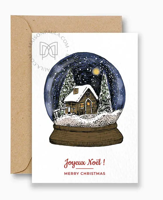 Carte "Boule de neige Noël" + enveloppe