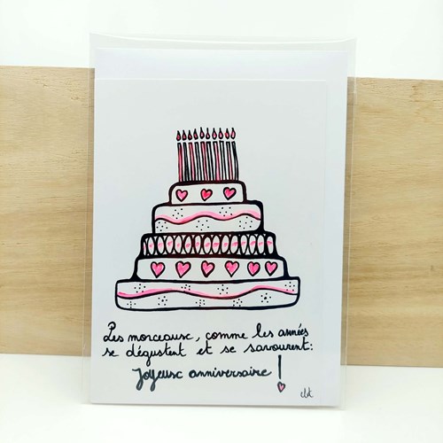 Carte postale "Les morceaux, comme les années..." avec enveloppe