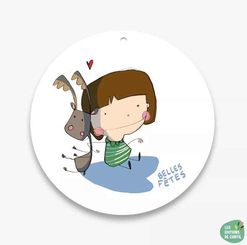 Carte boule "love renne et fille" + Enveloppe