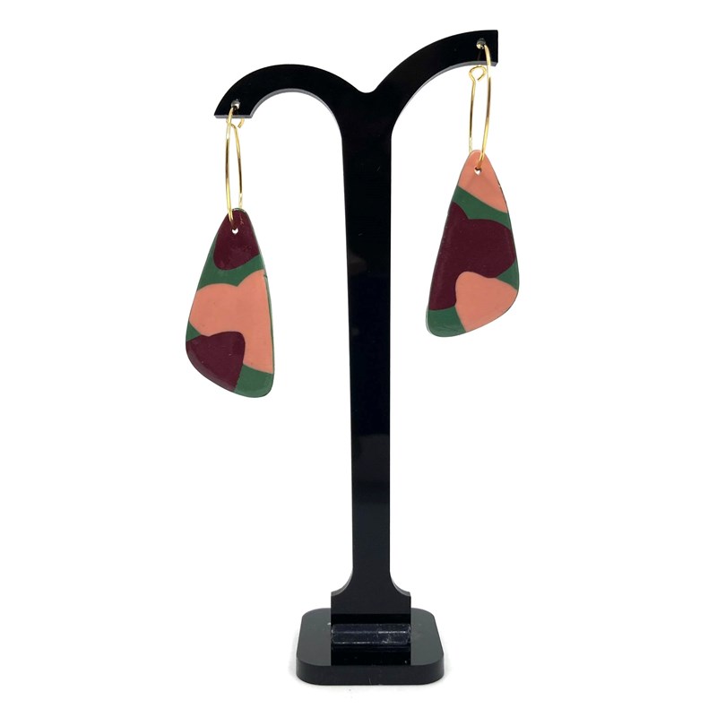 Créoles pièce allongée vert kaki  saumon- corail