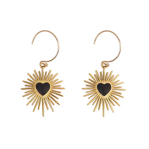 Boucles courtes "Black heart" gold filled