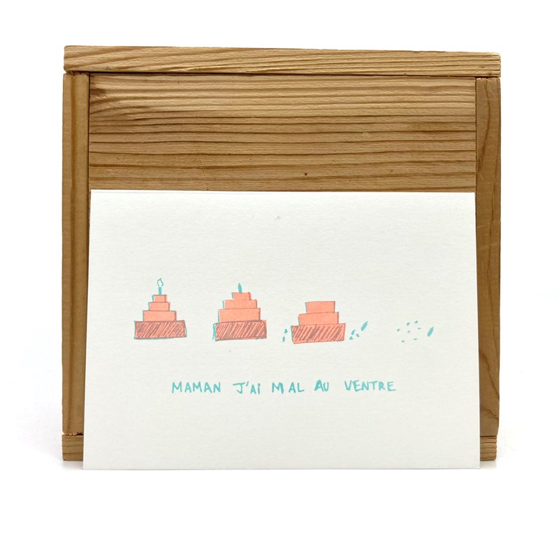 Carte postale "Maman j'ai mal au ventre" + enveloppe