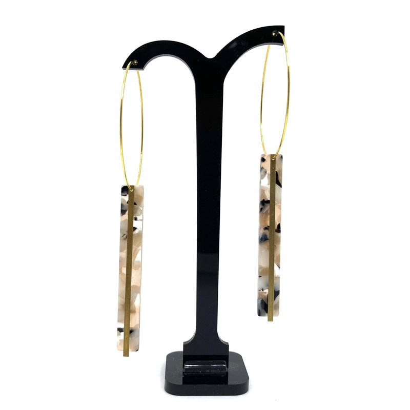 Créoles, barette acétate beige et tige laiton