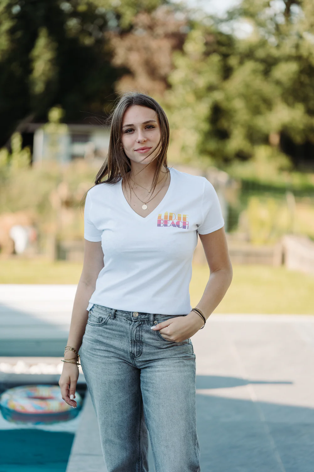 T-SHIRT col V femme BLANC