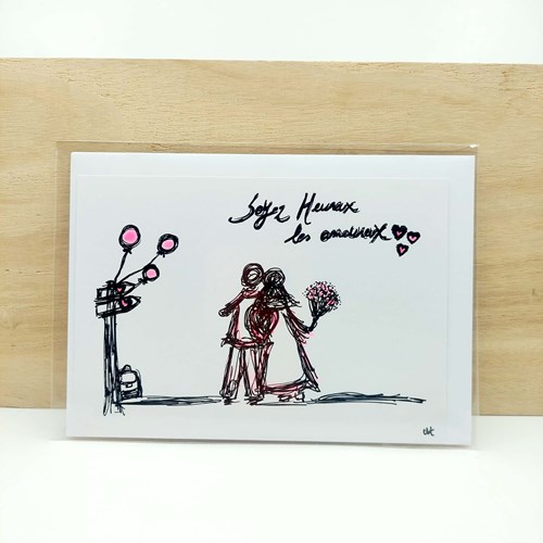 Carte postale "Soyez heureux les amoureux" avec enveloppe