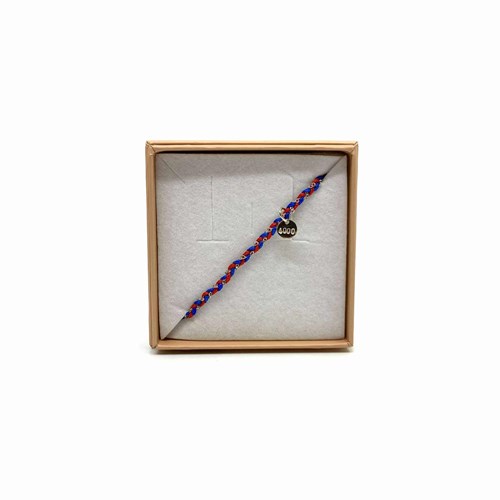 Bracelet tressé argent, fil nylon rouge et bleu