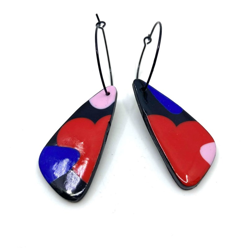 Créoles pièce allongée bleu-rouge 13255