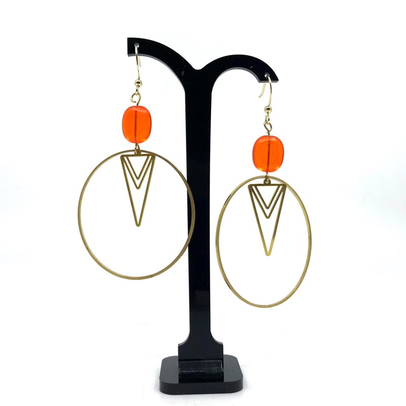 Boucles d'oreilles anneau et perle orange