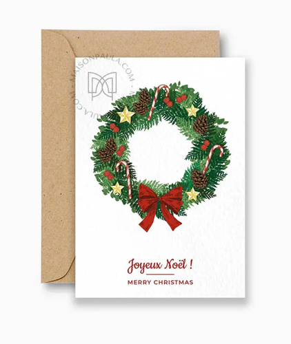 Carte "Couronne de Noël" + enveloppe