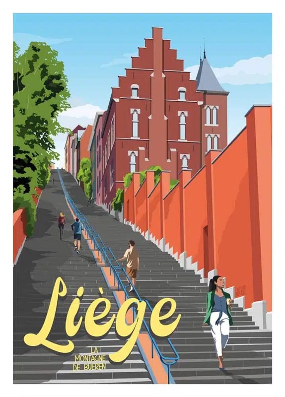 Affiche Illustration Originale “Liège, la montagne de Bueren”