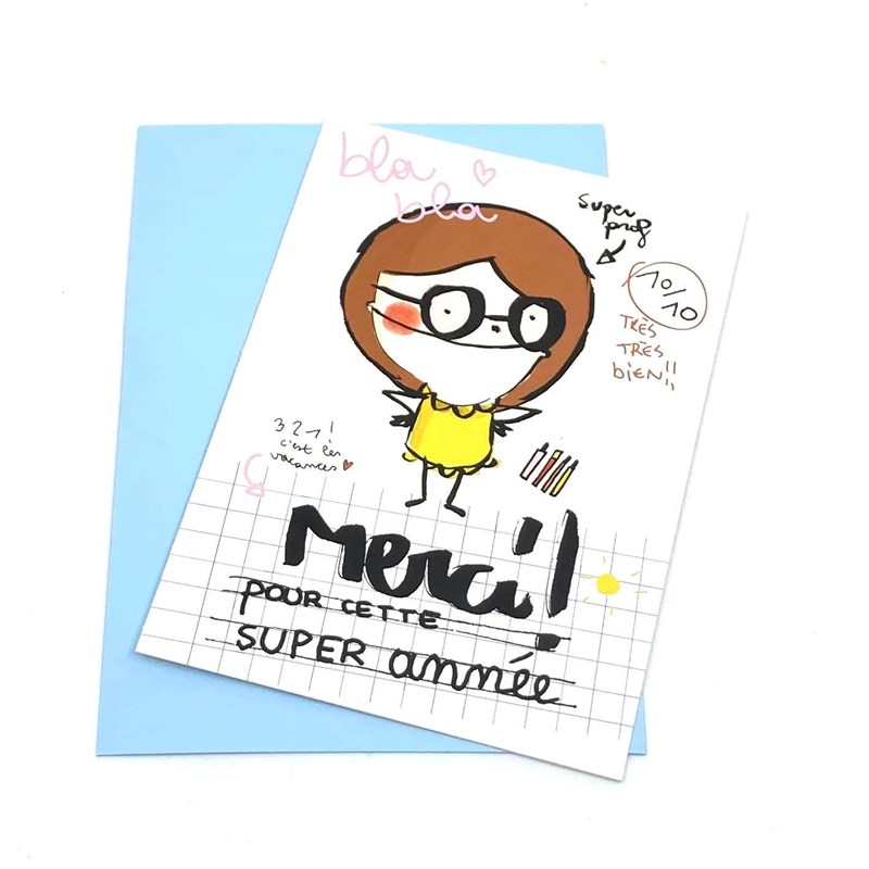 Carte "Merci pour cette super année" + Enveloppe