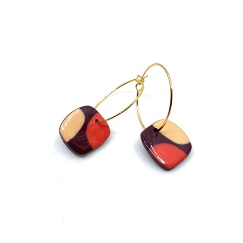 Créoles pièce carrée orange-brun 13262