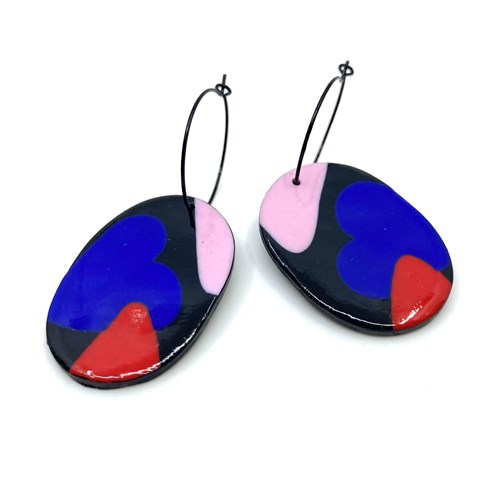 Créoles pièce allongée bleu-rouge 13256
